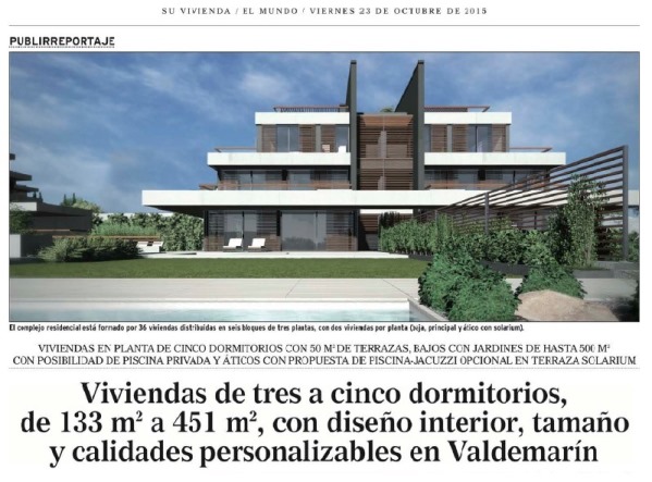 Viviendas de libre diseño interior, tamaño y calidades personalizables en la mejor zona de Valdemarín